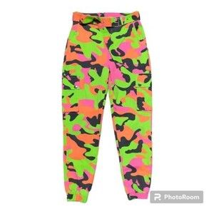 Vintage Heng Sheng Jeans Neon Camouflage Cargo Jean Elastic Ankle Women S/M EUC